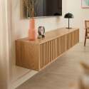 Meuble TV suspendu effet bois clair 160 cm style scandinave