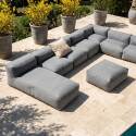 Salon de jardin modulable 8 places avec 5 chauffeuses, 1 fauteuil d'angle, 1 méridienne et 1 pouf