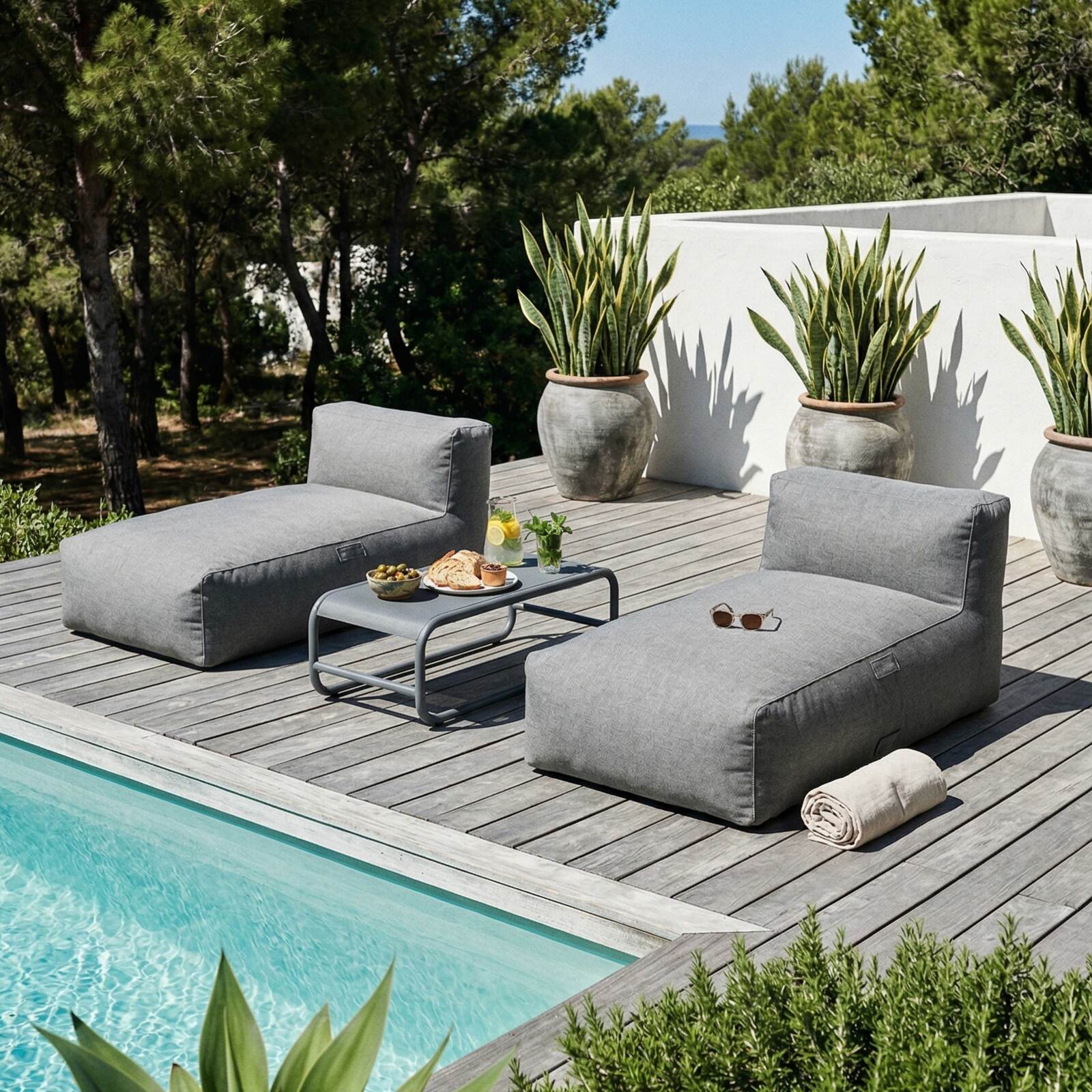 Salon de jardin modulable 2 places avec 2 méridiennes
