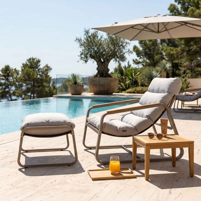 Fauteuil relax de jardin en métal et textilène avec repose-pieds