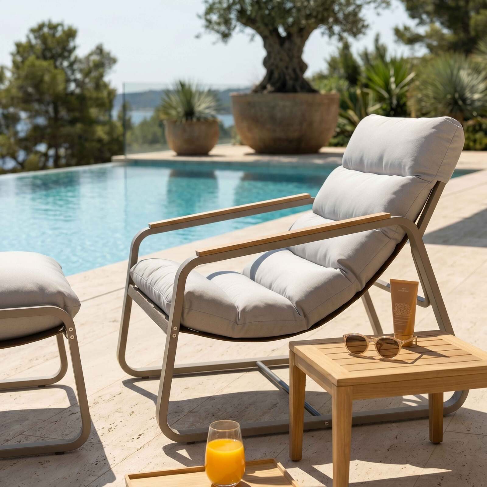 Fauteuil relax de jardin en métal et textilène avec repose-pieds