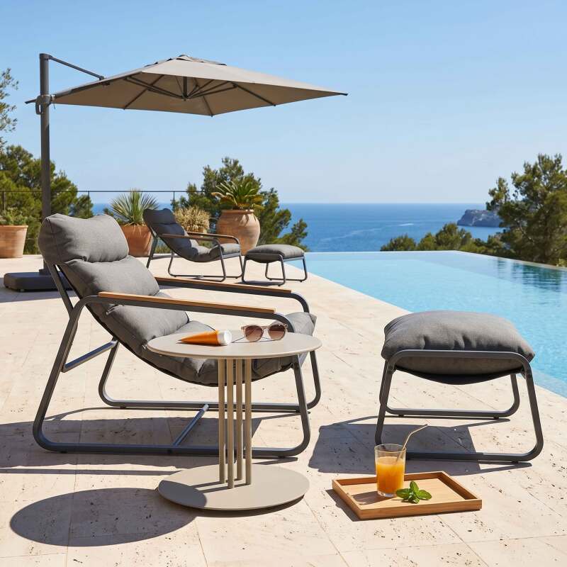 Fauteuil relax de jardin en métal et textilène avec repose-pieds (6/7)