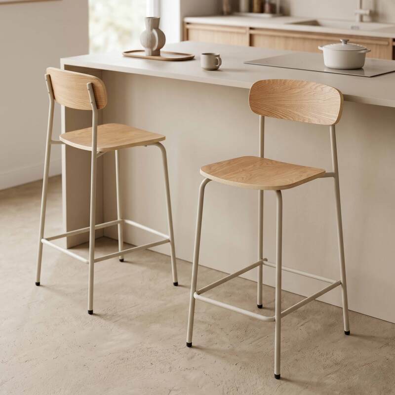 Chaises hautes en bois et métal - Lot de 2
