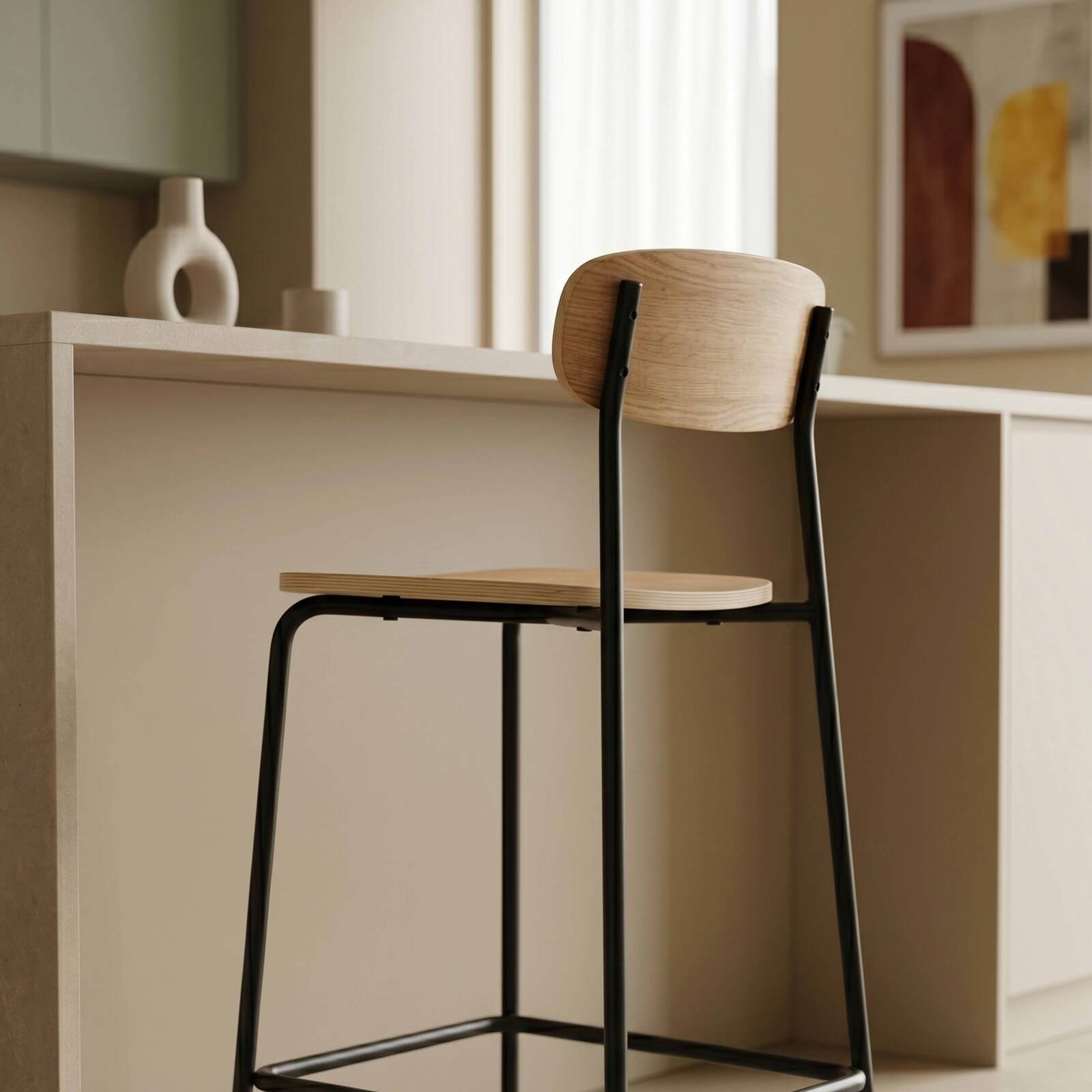 Chaises hautes en bois et métal - Lot de 2
