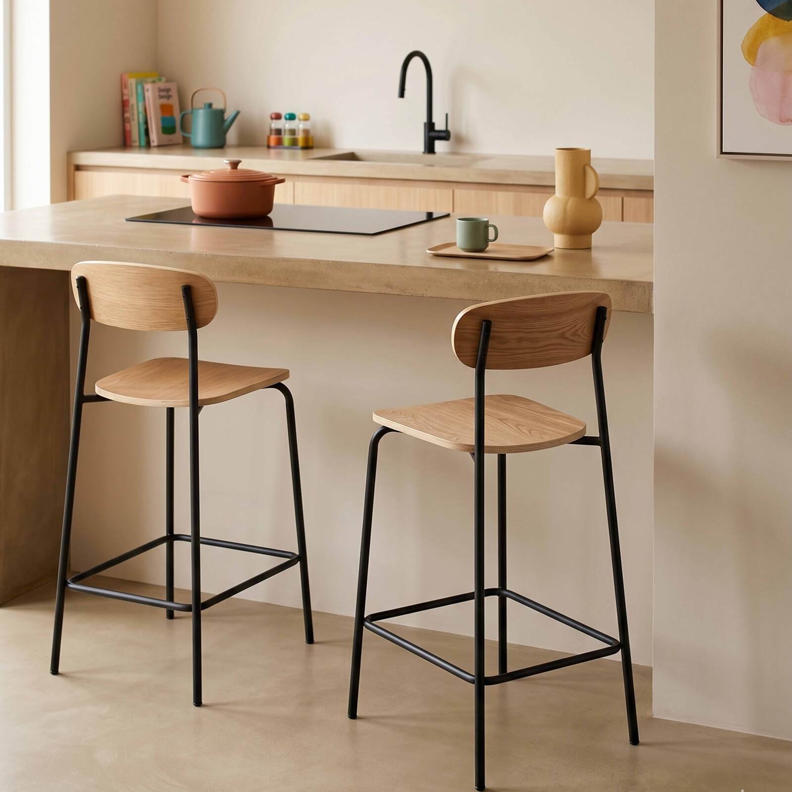 Chaises hautes en bois et métal - Lot de 2