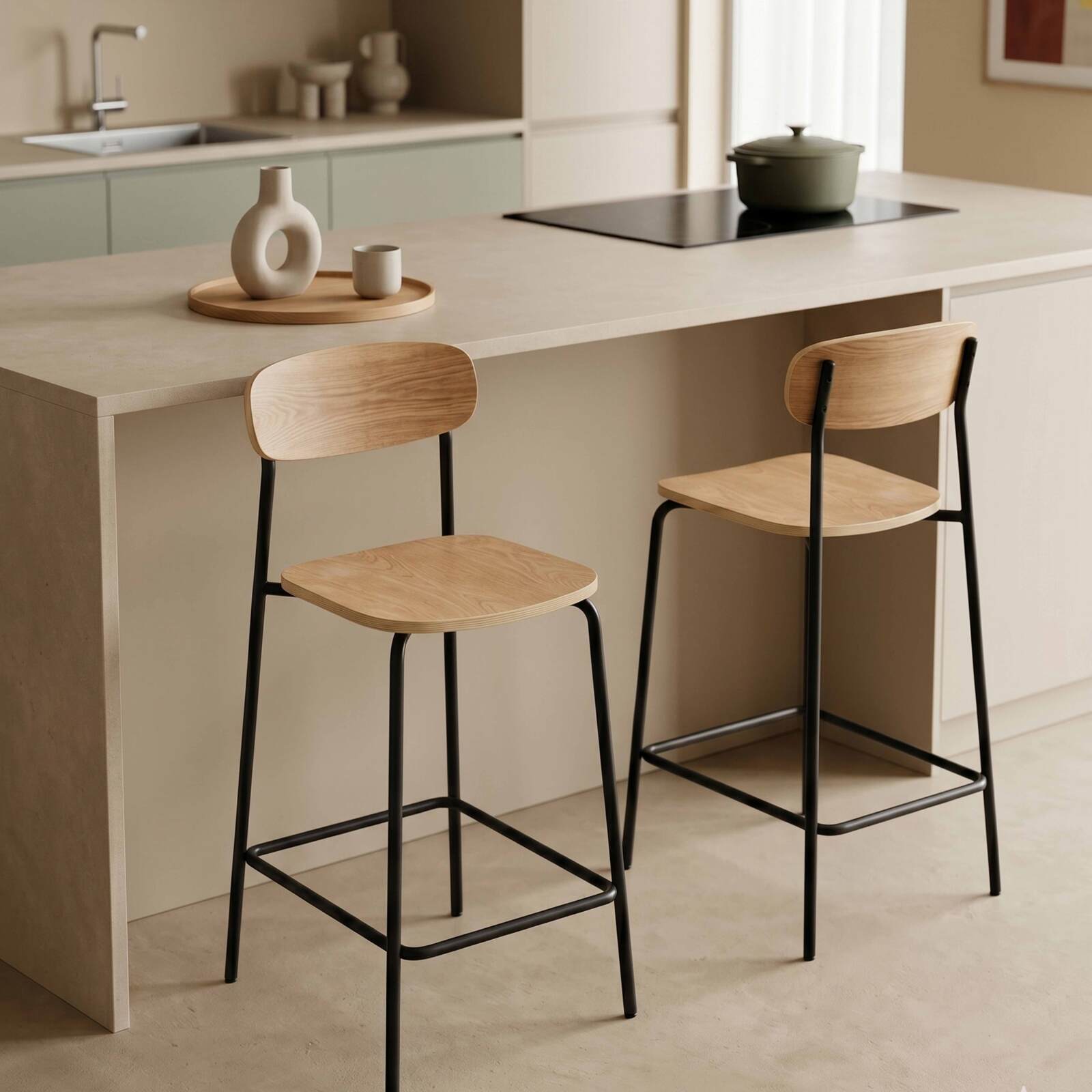Chaises hautes en bois et métal - Lot de 2
