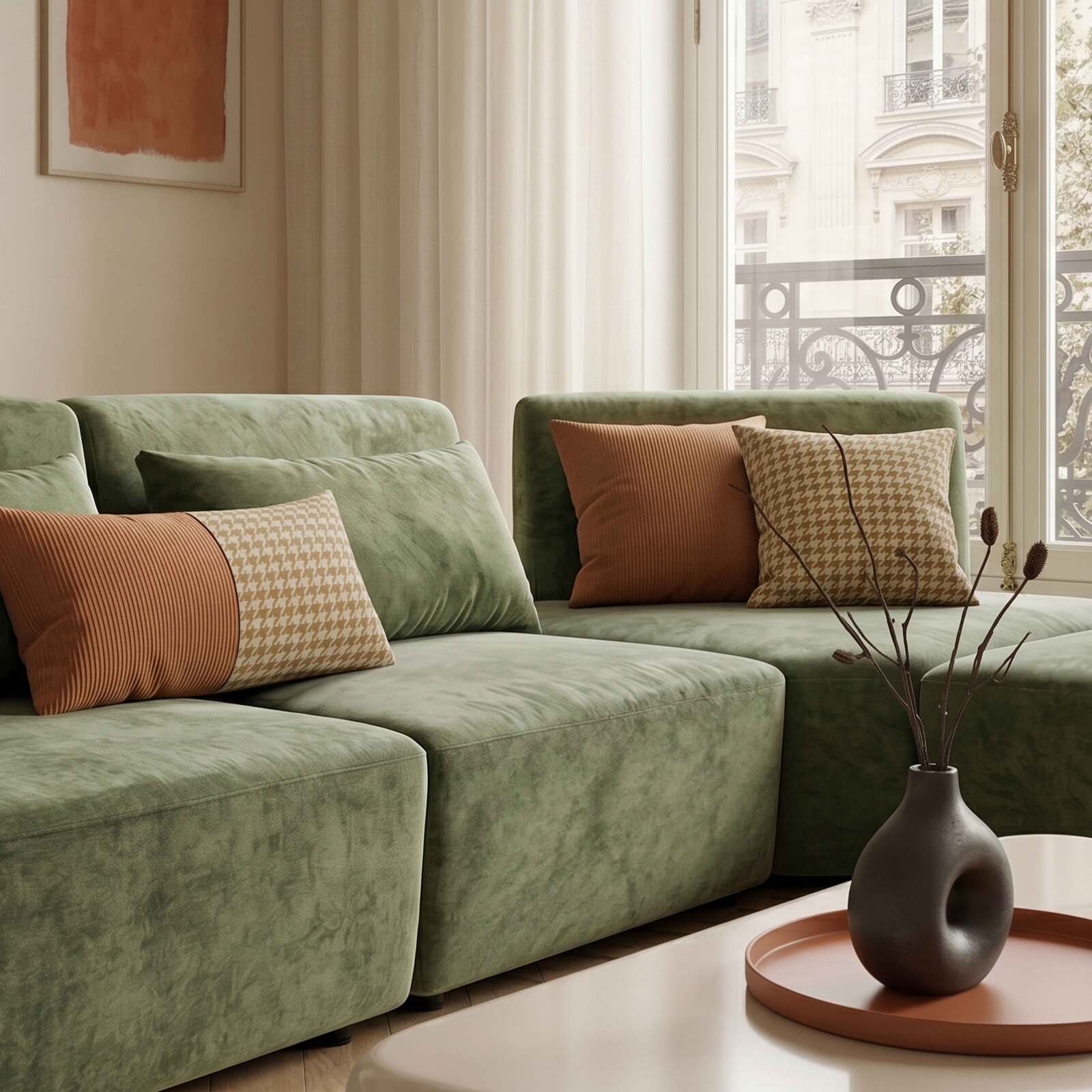 Canapé modulable d'angle 4 places en tissu avec coussins dossier ajustable