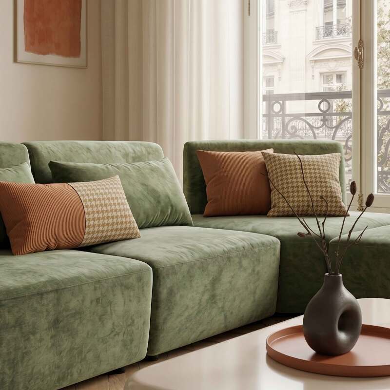 Canapé modulable d'angle 4 places en tissu avec coussins dossier ajustable (4/8)