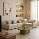 Canapé modulable d'angle 4 places en tissu avec coussins dossier ajustable