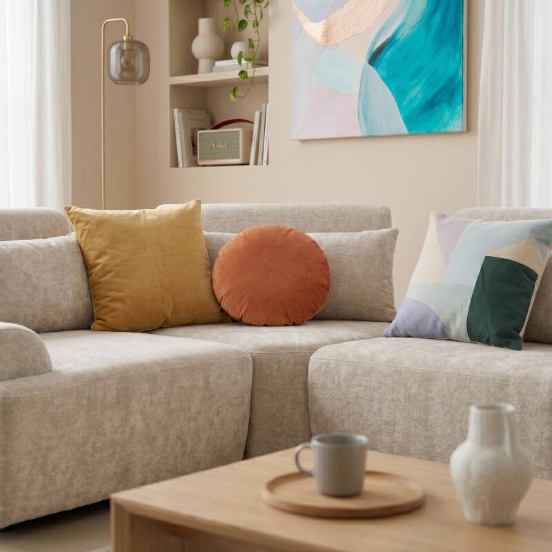 Canapé modulable d'angle 4 places en tissu avec coussins dossier ajustable (8/9)