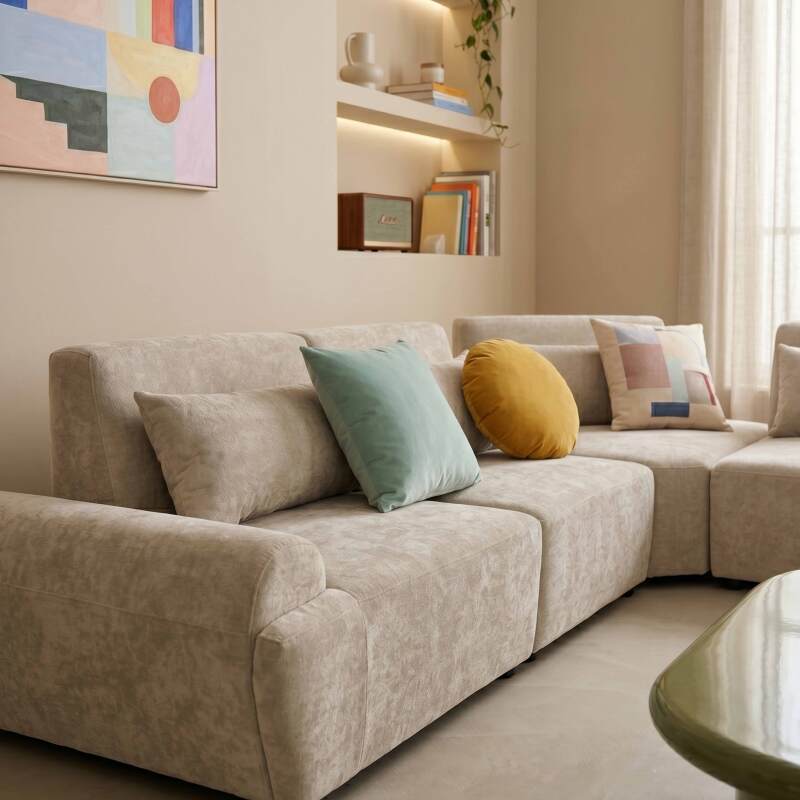 Canapé modulable d'angle 4 places en tissu avec coussins dossier ajustable (3/9)