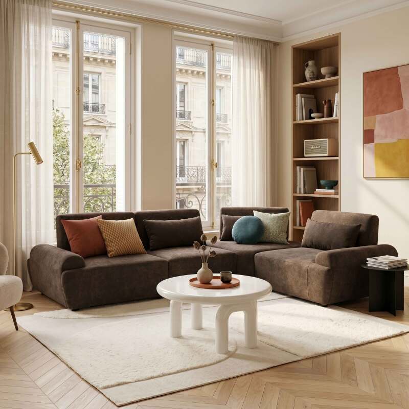 Canapé modulable d'angle 4 places en tissu avec coussins dossier ajustable (3/10)