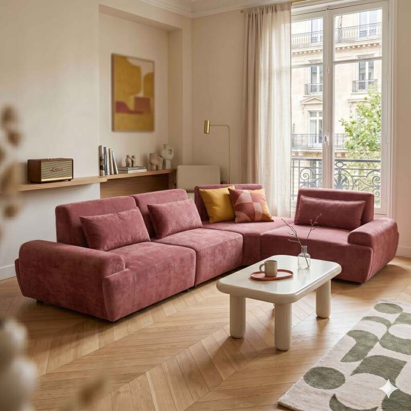 Canapé modulable d'angle 4 places en tissu avec coussins dossier ajustable (2/9)