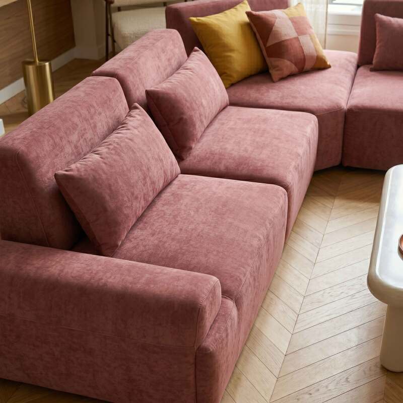 Canapé modulable d'angle 4 places en tissu avec coussins dossier ajustable (3/9)