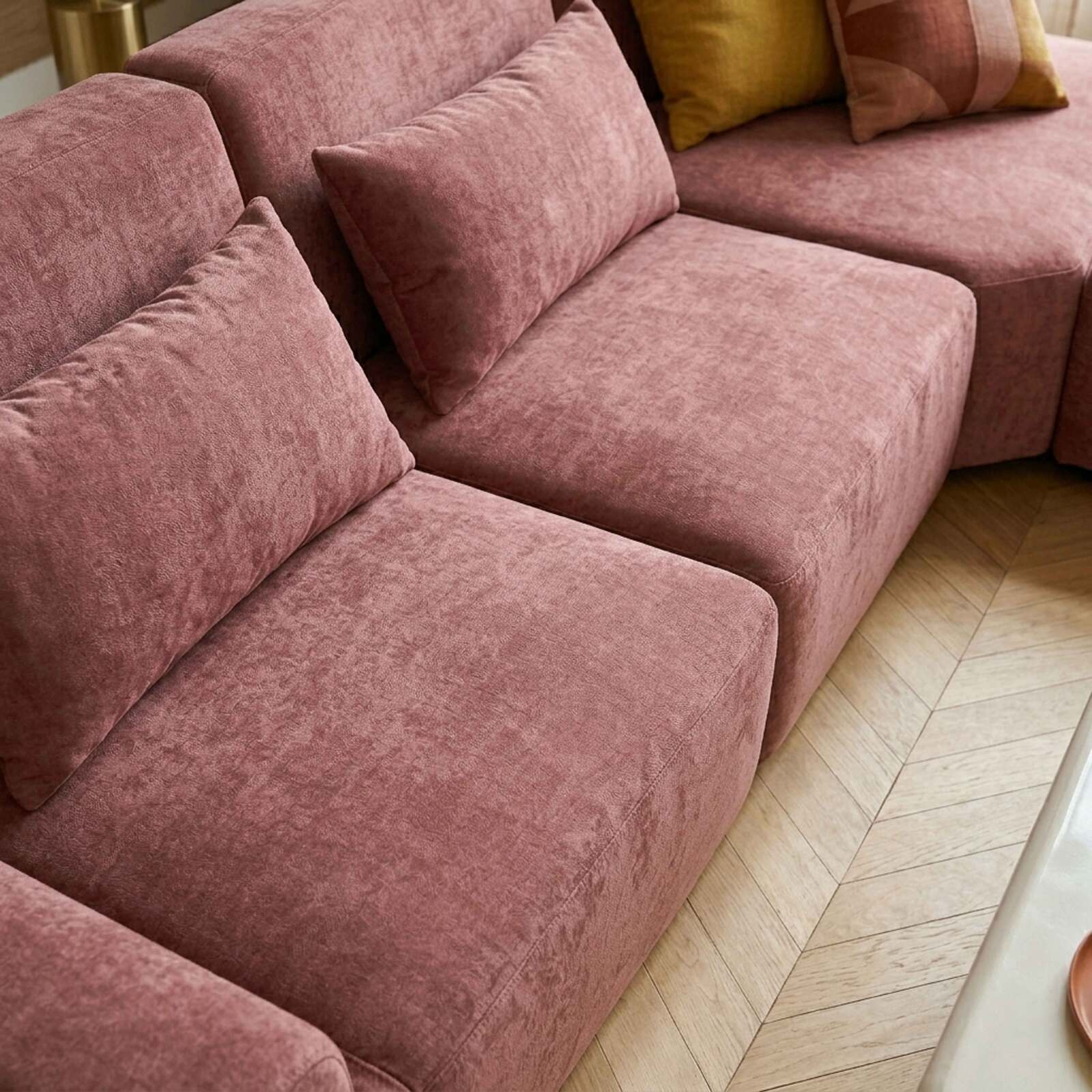 Canapé modulable d'angle 4 places en tissu avec coussins dossier ajustable