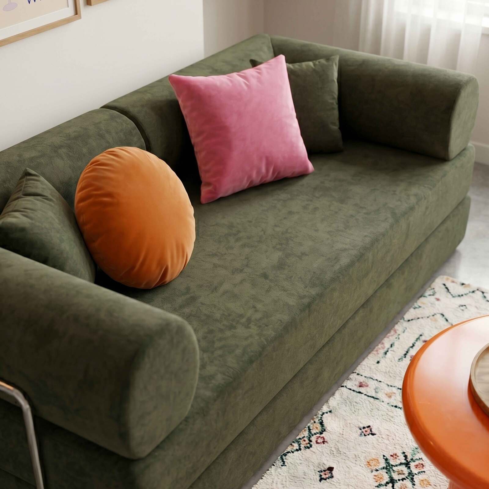 Canapé convertible 2 places en tissu avec coussins modulables