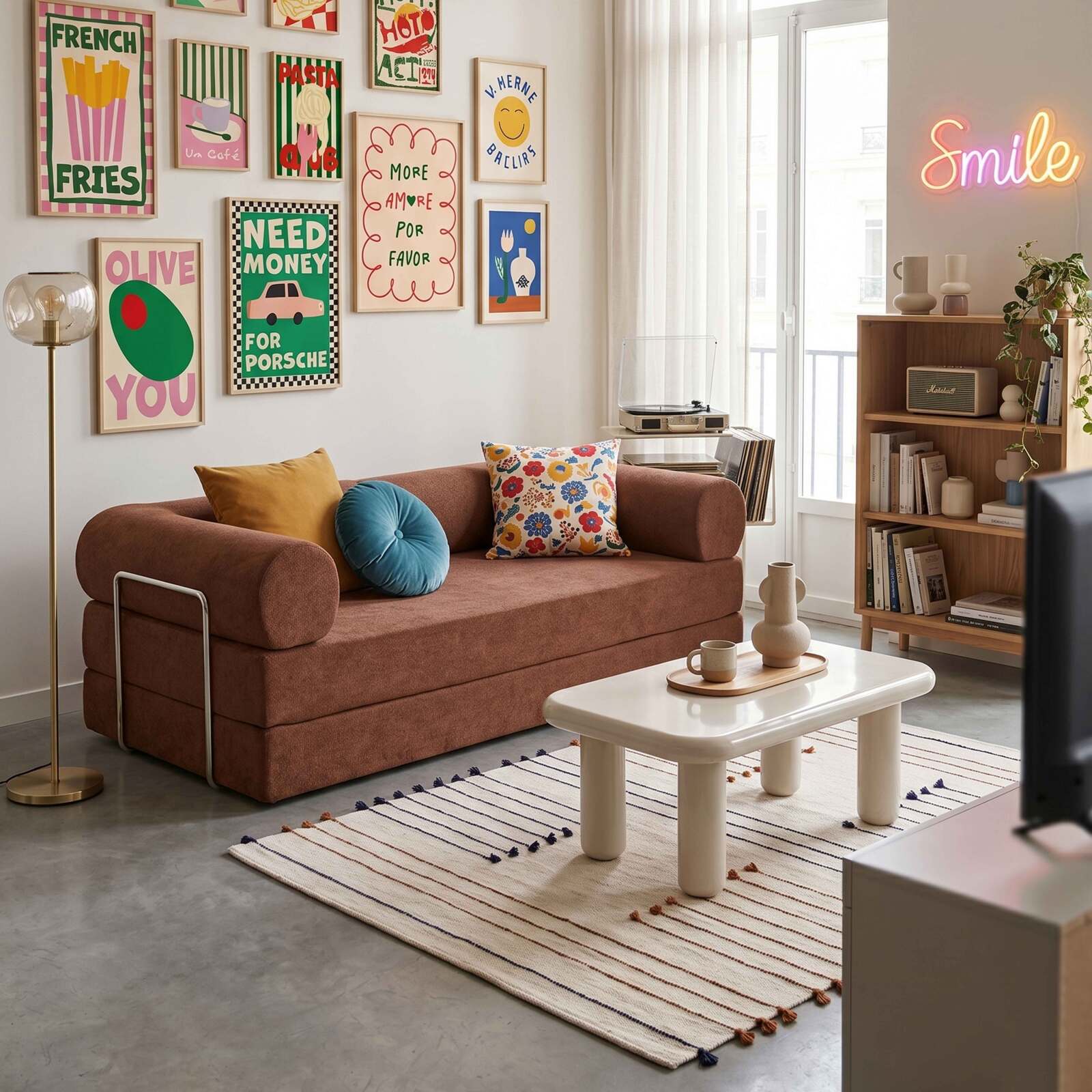 Canapé convertible 2 places en tissu avec coussins modulables