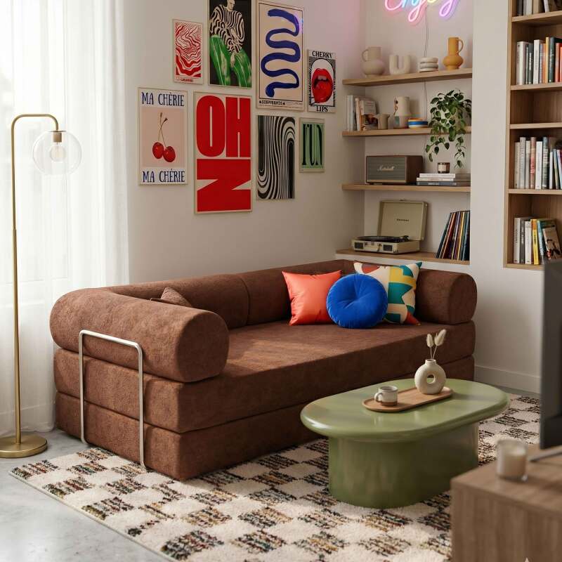 Canapé convertible 2 places en tissu avec coussins modulables (6/8)