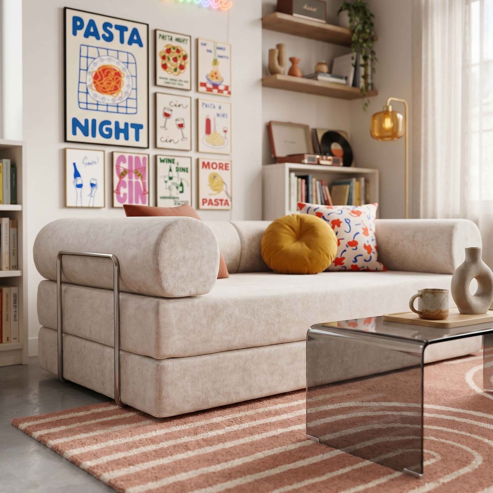 Canapé convertible 2 places en tissu avec coussins modulables