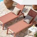 Bains de soleil aluminium et textilène inclinables 5 positions avec roues - Lot de 2