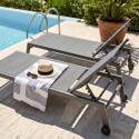 Bains de soleil aluminium et textilène inclinables 5 positions avec roues - Lot de 2