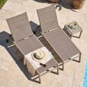 Bains de soleil aluminium et textilène inclinables 5 positions avec roues - Lot de 2