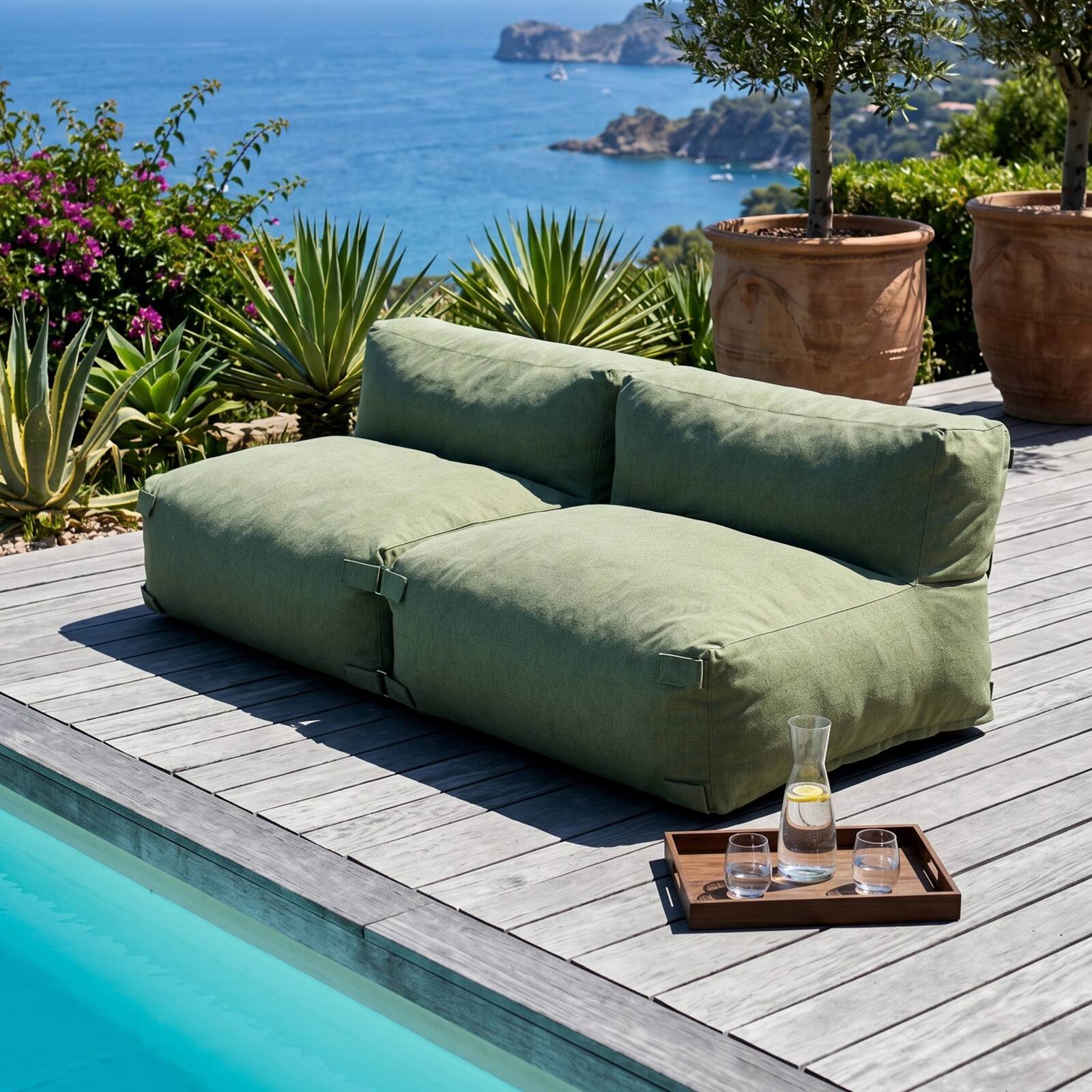 Salon de jardin modulable 2 places avec 2 chauffeuses