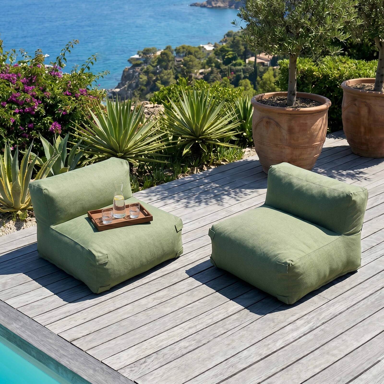 Salon de jardin modulable 2 places avec 2 chauffeuses