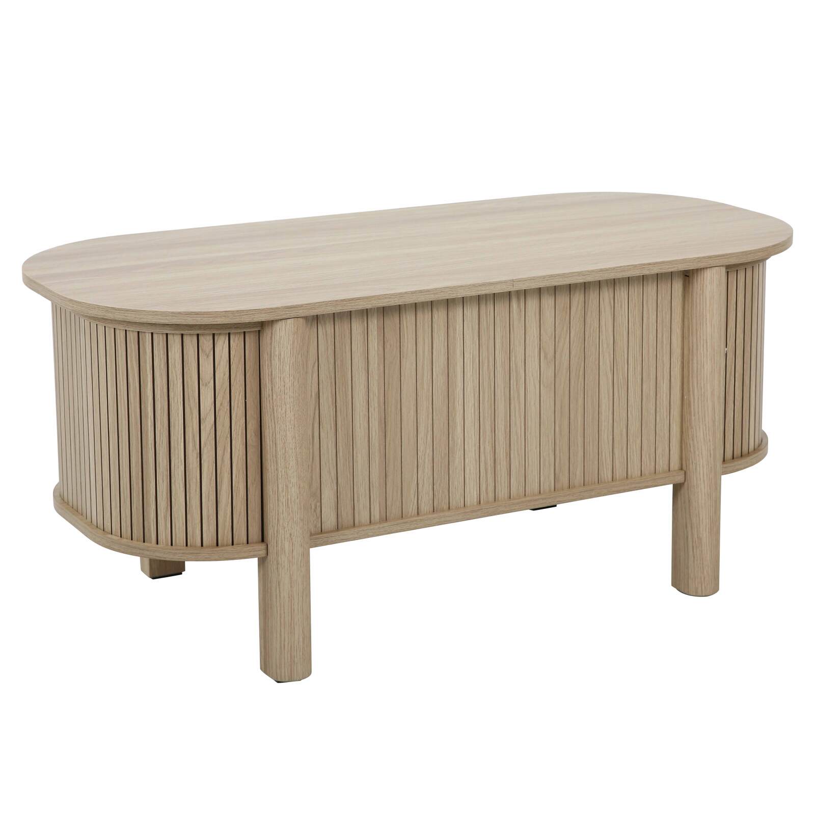 Table basse relevable effet bois ovale 100x48 cm