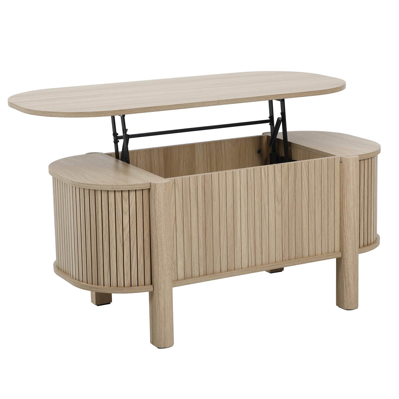 Table basse relevable effet bois ovale 100x48 cm