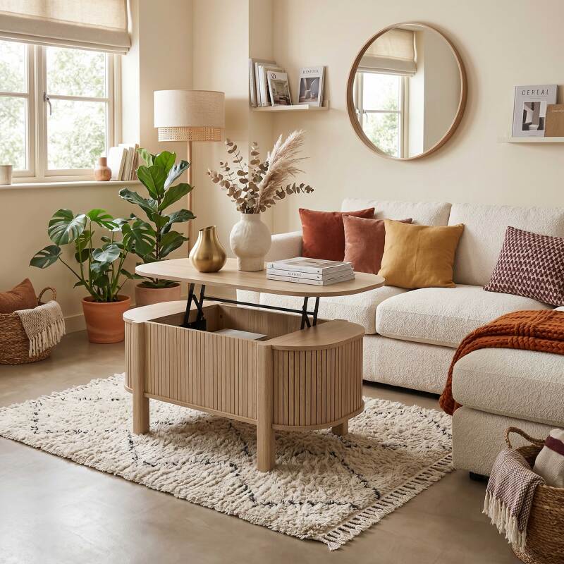 Table basse relevable effet bois ovale 100x48 cm (2/7)