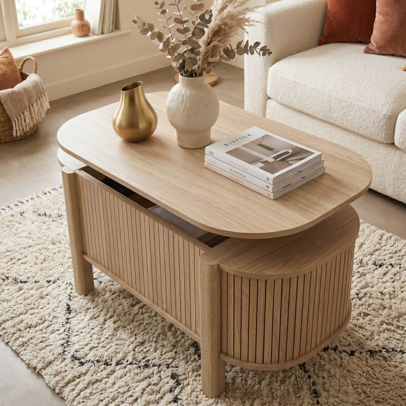 Table basse relevable effet bois ovale 100x48 cm (3/7)