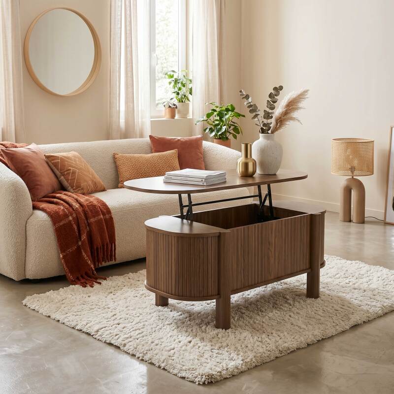 Table basse relevable effet bois ovale 100x48 cm (2/7)