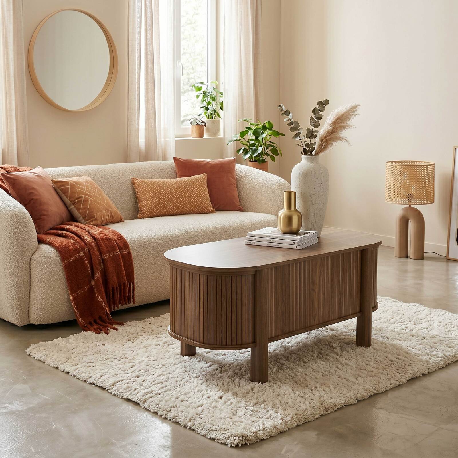 Table basse relevable effet bois ovale 100x48 cm