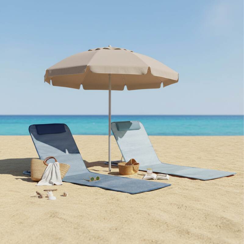 Lot de 2 matelas de plage pliants rayés bleu et gris