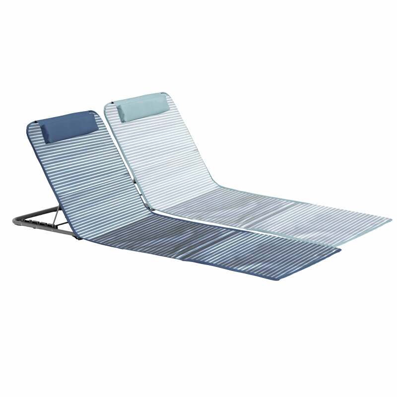 Lot de 2 matelas de plage pliants rayés bleu et gris