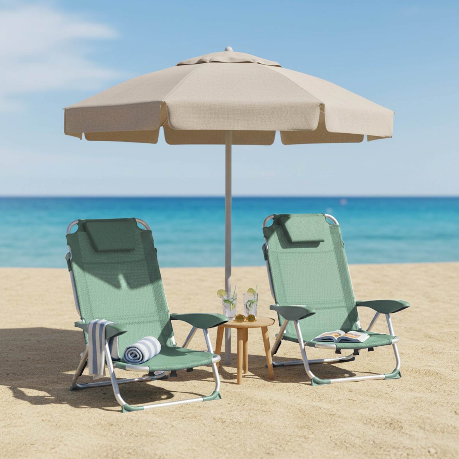 Lot de 2 chaises de plage pliantes inclinables 4 positions