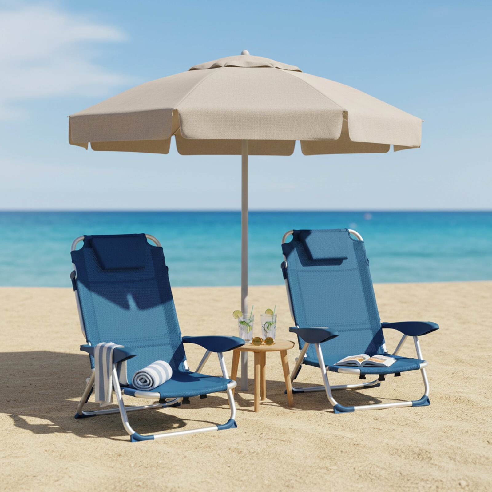 Lot de 2 chaises de plage pliantes inclinables 4 positions