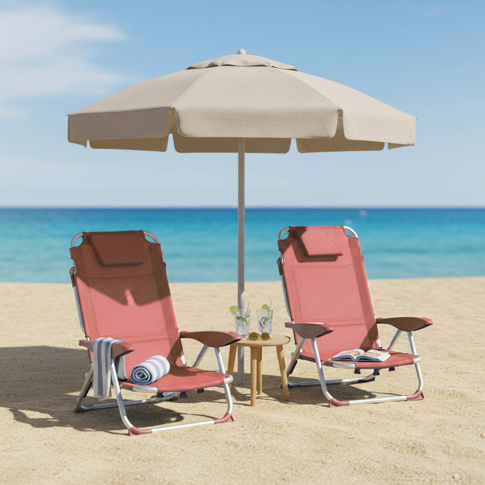 Lot de 2 chaises de plage pliantes inclinables 4 positions