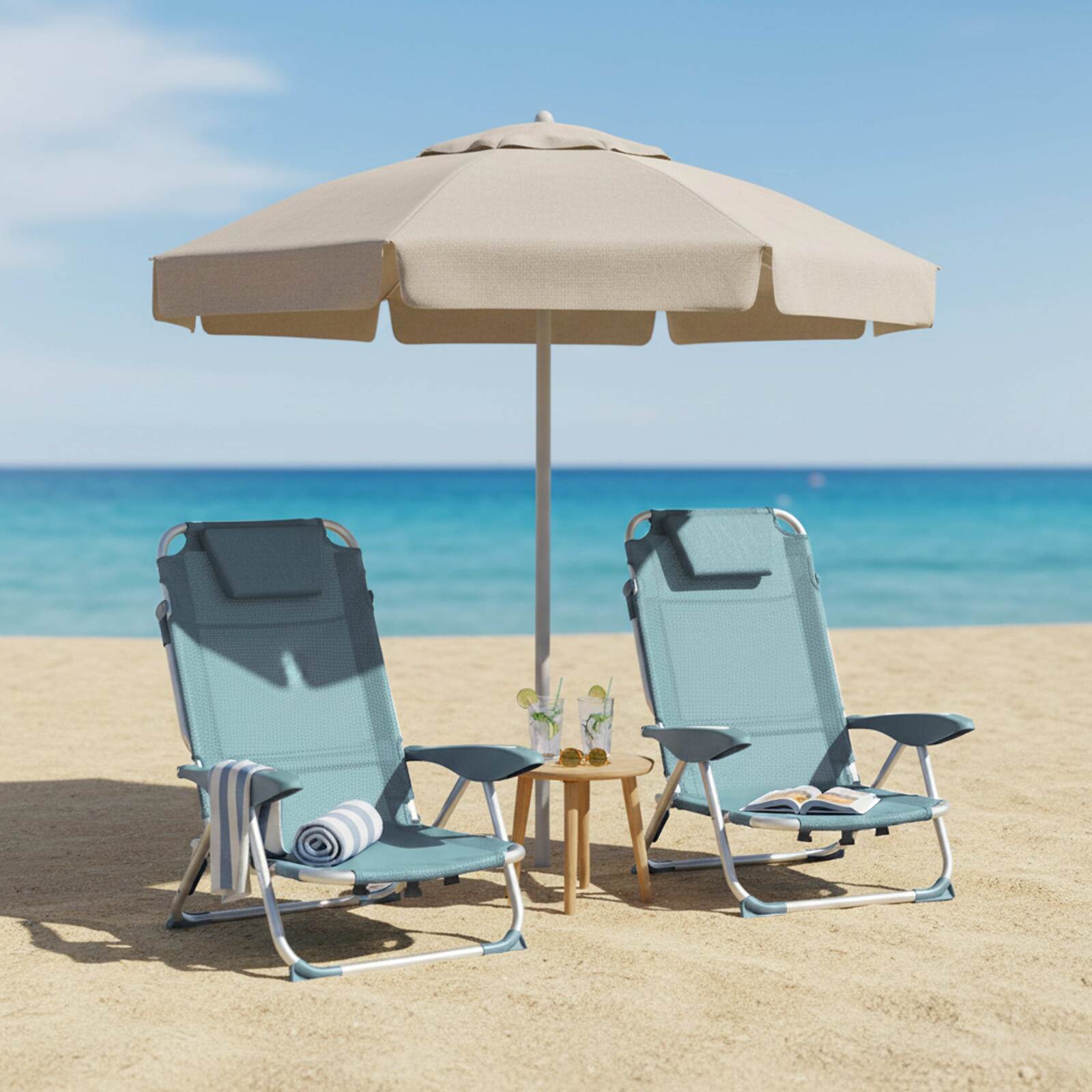 Lot de 2 chaises de plage pliantes inclinables 4 positions