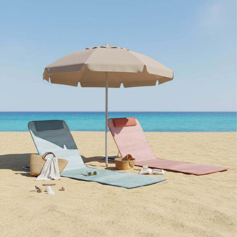 Lot de 2 matelas de plage pliants rayés rouge et gris