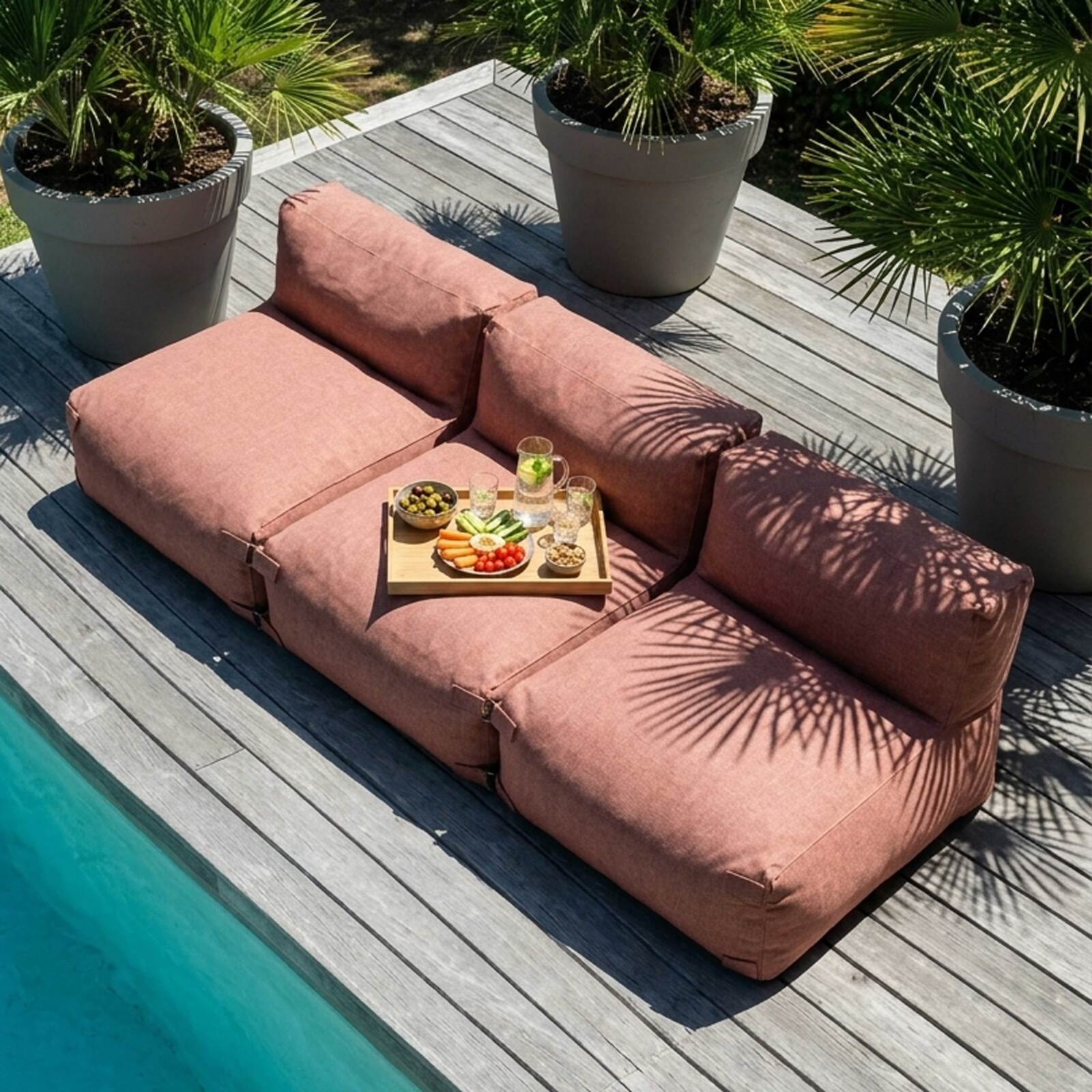 Salon de jardin modulable 3 places avec 3 chauffeuses
