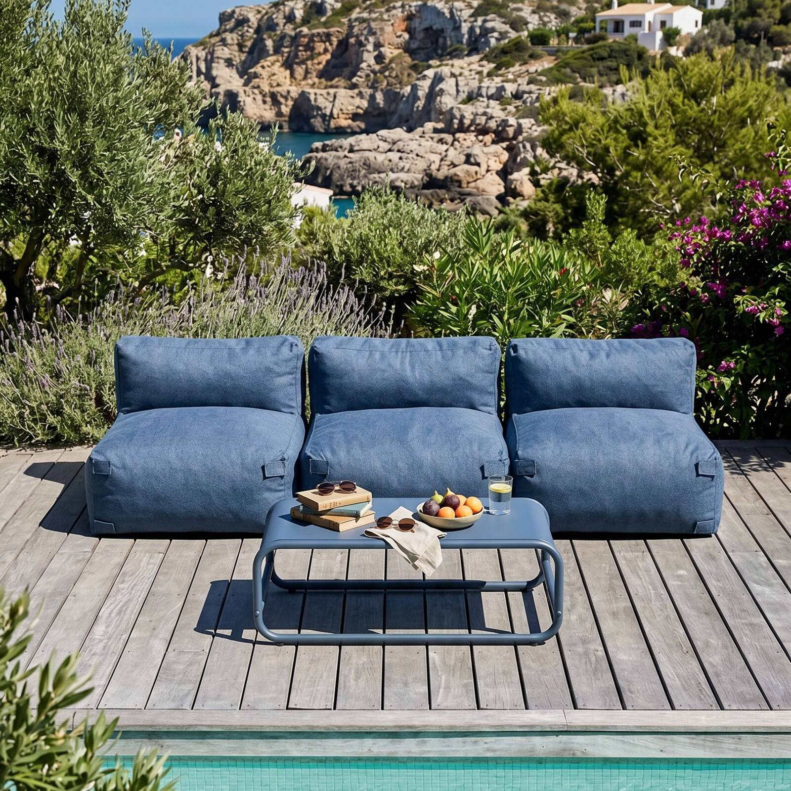 Salon de jardin modulable 3 places avec 3 chauffeuses