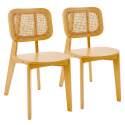 Chaises en bois d'orme et rotin naturel avec dossier esprit cannage - Lot de 2
