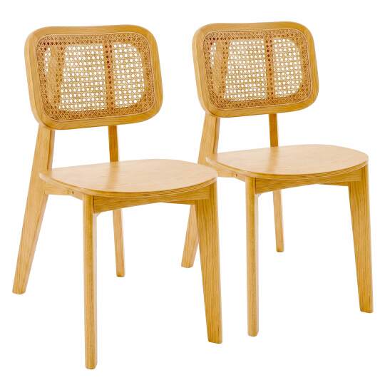 Chaises en bois d'orme et rotin naturel avec dossier esprit cannage - Lot de 2