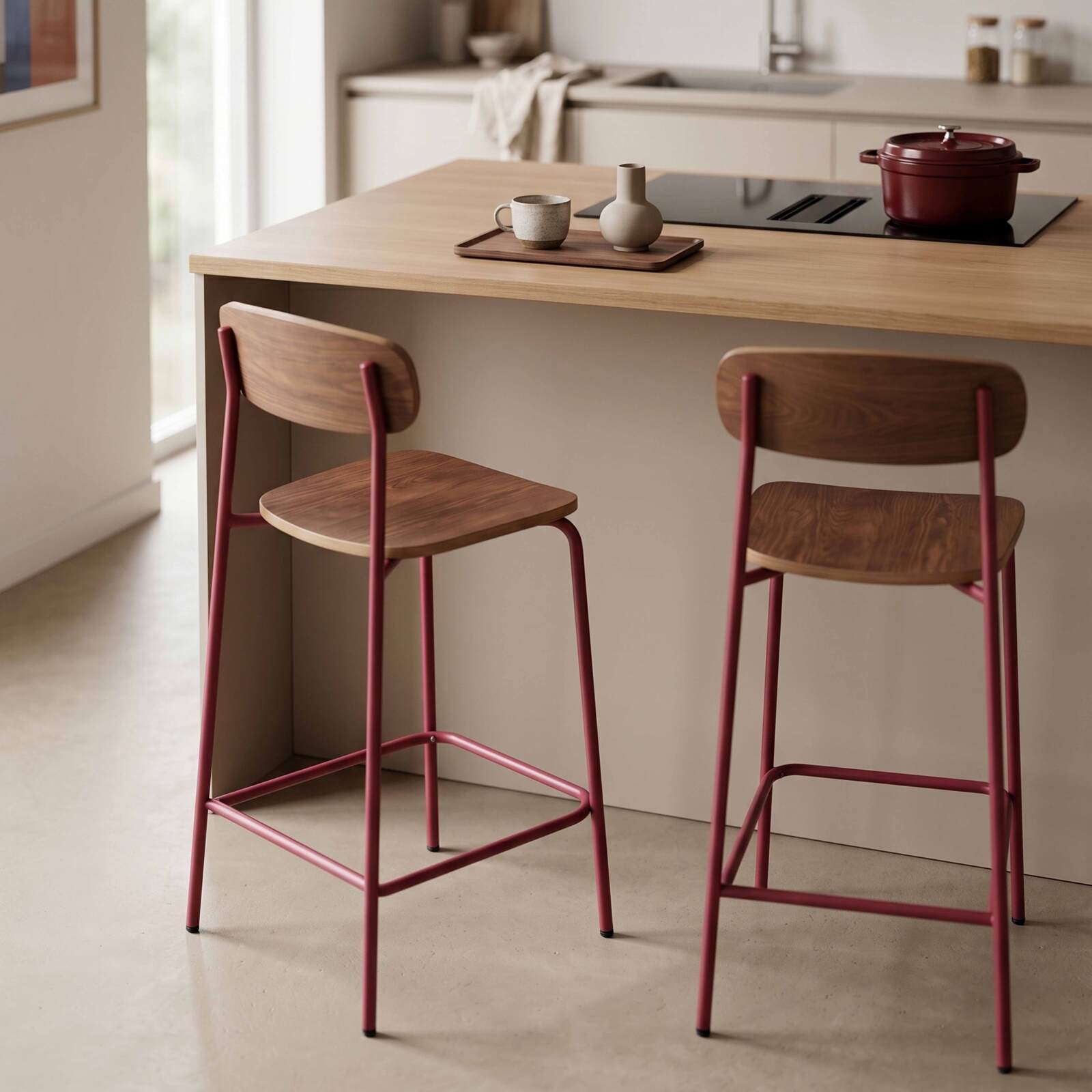 Chaises hautes en bois et métal - Lot de 2