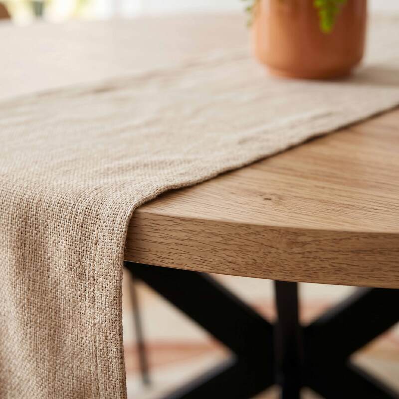 Table à manger extensible ronde en métal et effet bois 6 à 8 personnes (3/8)