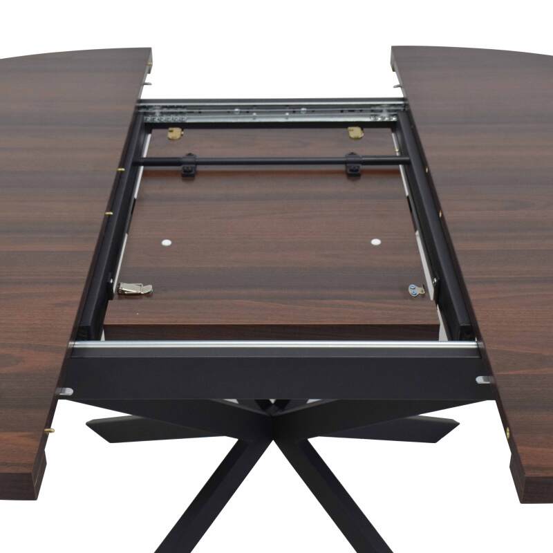 Table à manger extensible ronde en métal et effet bois 6 à 8 personnes (6/7)
