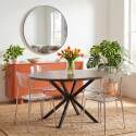 Table à manger extensible ronde en métal et effet bois 6 à 8 personnes
