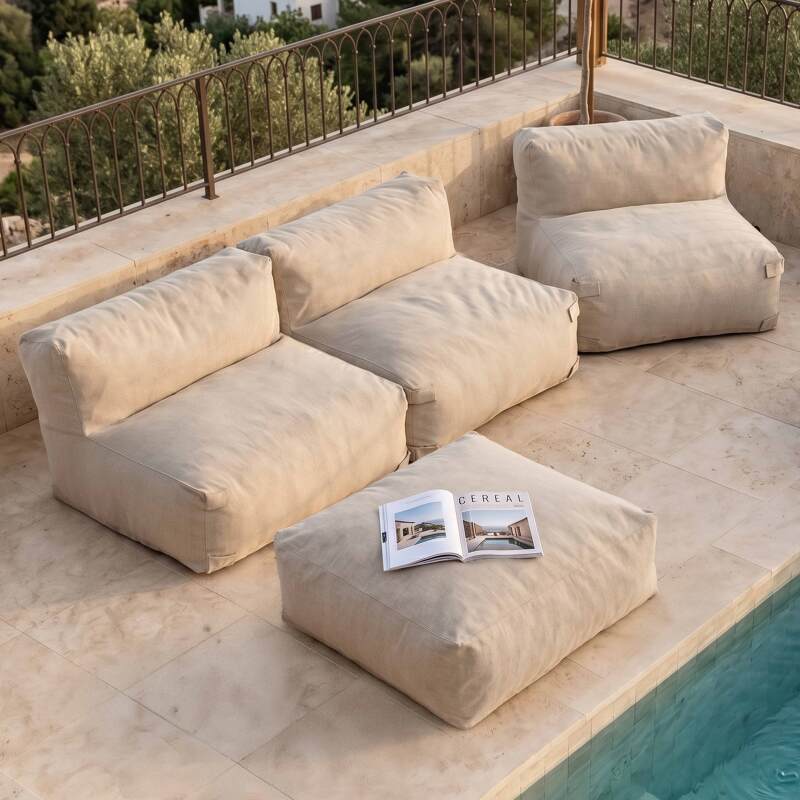 Salon de jardin modulable 4 places avec 3 chauffeuses et 1 pouf (2/6)